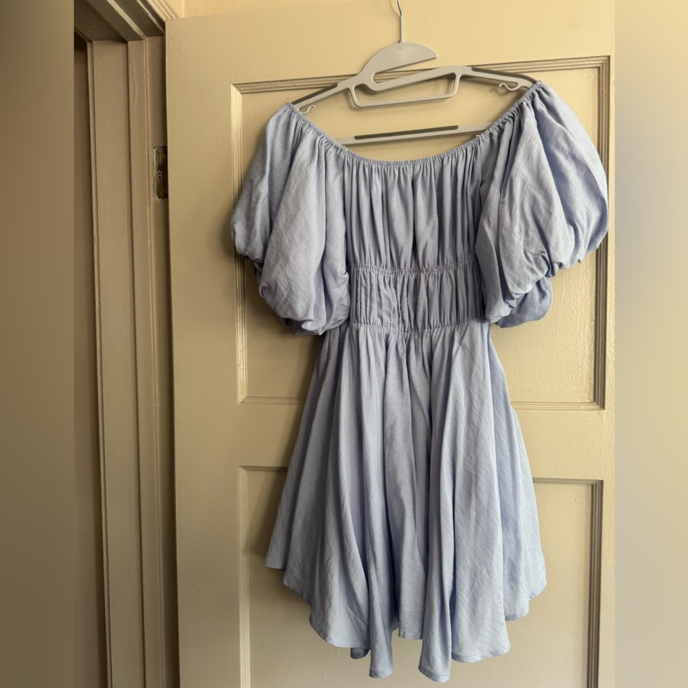 Altar'd State Light Blue Off-Shoulder Mini Dress